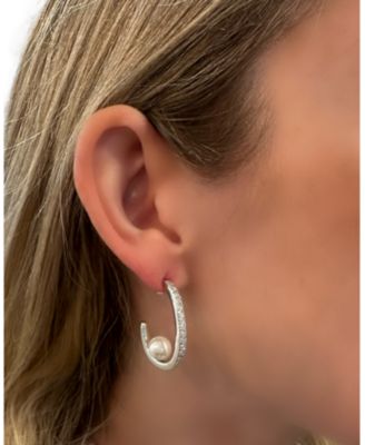 White Rhodium Clad CZ Hoop with Pearl detail