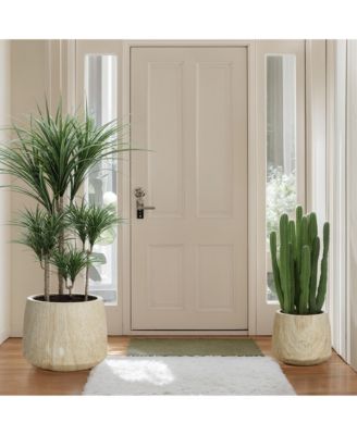 Indoor and Outdoor 2-Piece Marble Brown Ribbed Texture MgO Planter Set