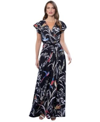 Women's Abstract Print Chiffon Faux Wrap Maxi Dress