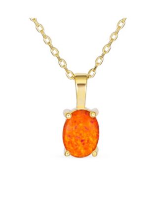 Oval Created Opal Solitaire Pendant Necklace in Rose Gold Sterling Silver