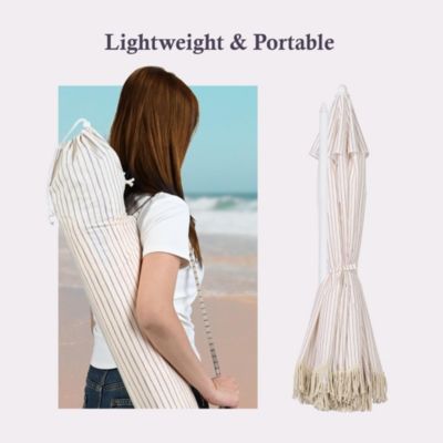 6Ft Fringe Patio Umbrella with Push Button Tilt Carry Bag