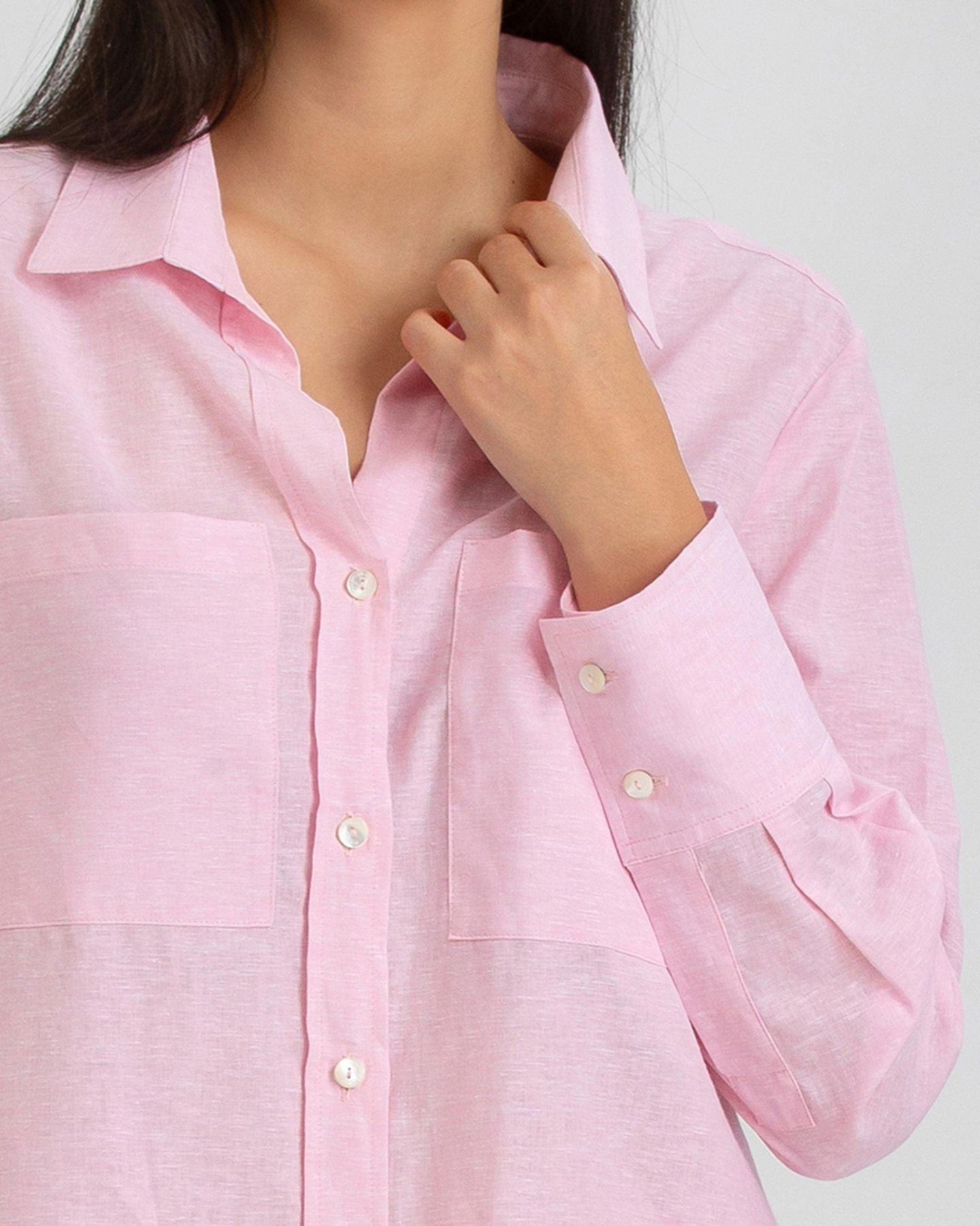 Женская блузка PIETRO BRUNELLI MILANO Classic Fit Linen-Blend with Pockets Dafne, цвет: Candyfloss — фото 4