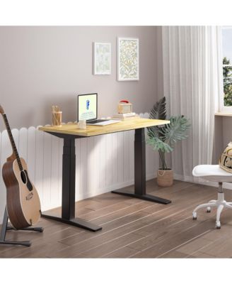 E7-COMMERCIAL 48  W Electric Adjustable Standing Desk, Rubber Wood Top, Black Base
