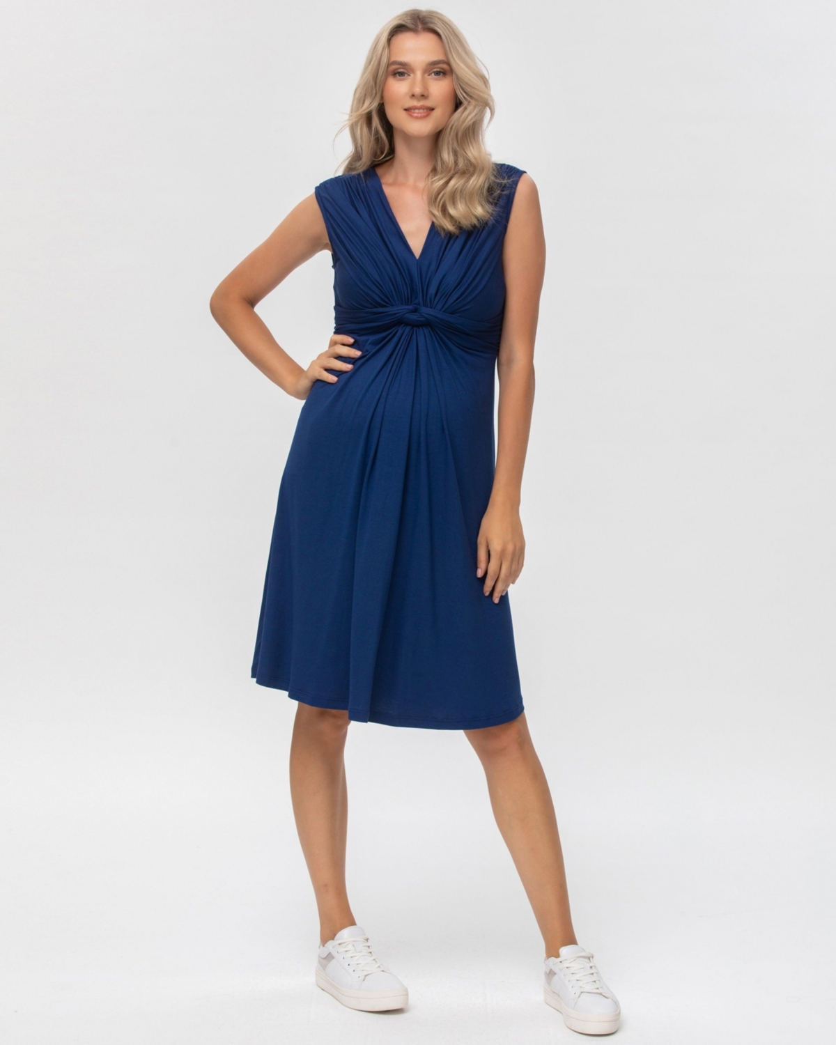 Maternity Sleeveless Knot Detail V-Neck Nursing Papaver Dress - Twilight blue