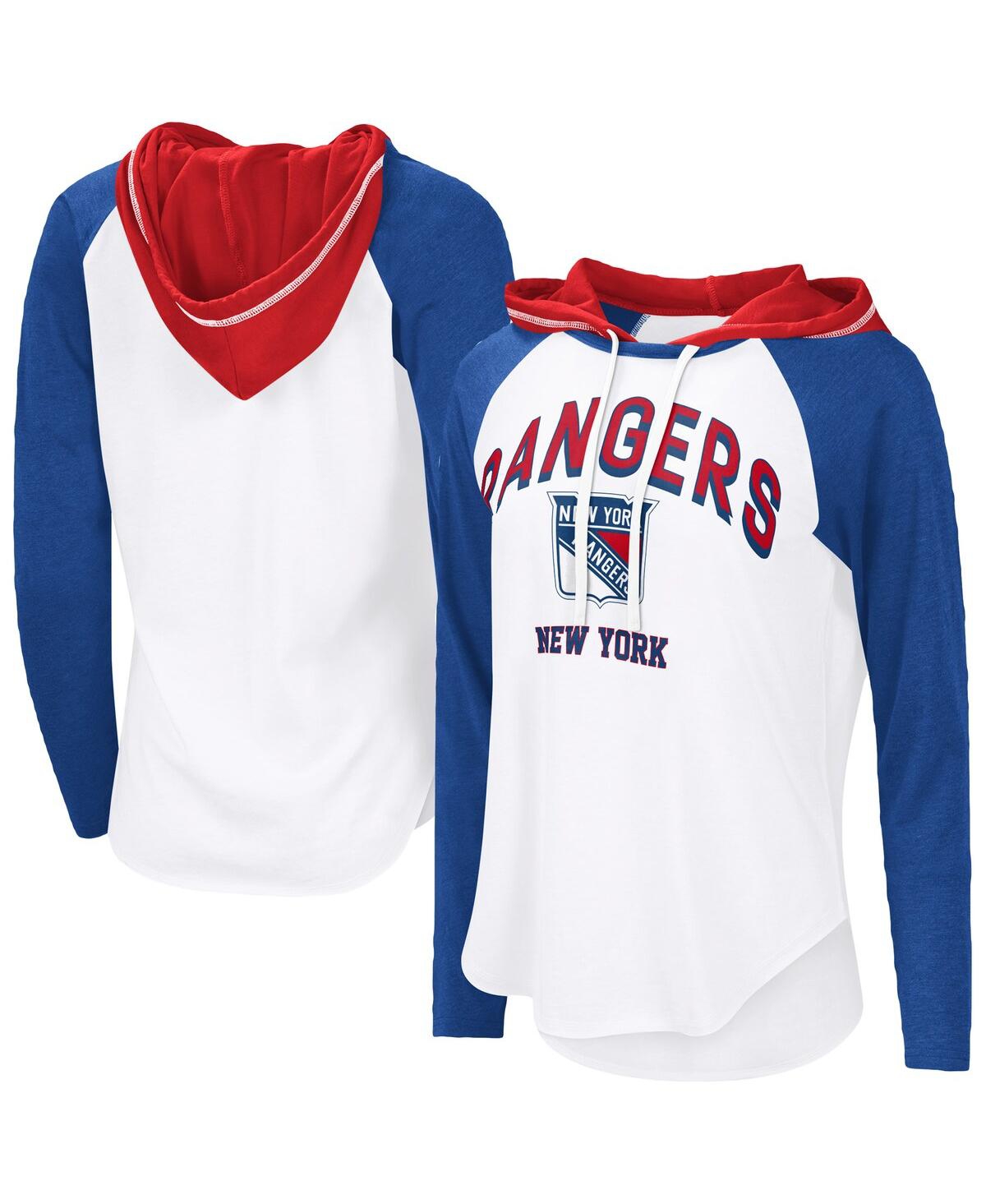 Women's White/Royal New York Rangers Vip Raglan Long Sleeve Hoodie T-Shirt - White, Royal
