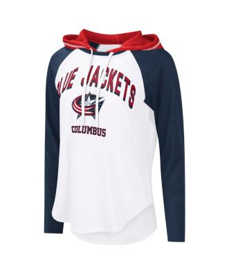 Women's White/Navy Columbus Blue Jackets VIP Raglan Long Sleeve Hoodie T-Shirt