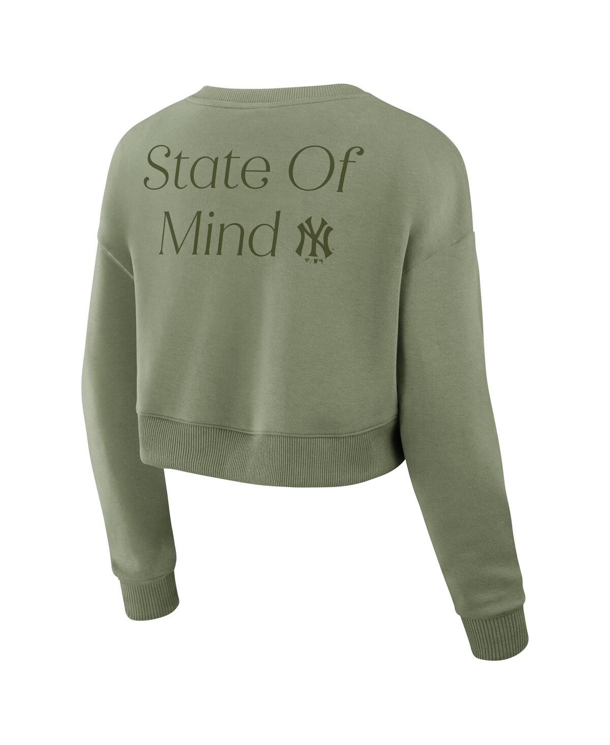 Fanatics Women's Olive New York Yankees Relax Studio Cropped Pullover Sweatshirt In Olive