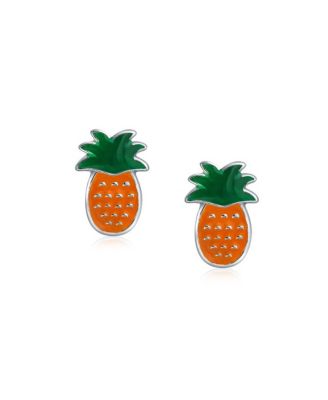 Tiny Small Summer Fruit Enamel Red Green Watermelon Stud Earrings .925 Sterling Silver