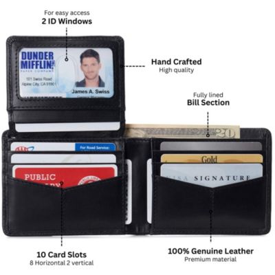 Mens Genuine Leather RFID Safe Bifold Wallet Passcase 2 ID Windows