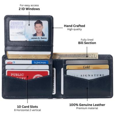 Mens Genuine Leather RFID Safe Bifold Wallet Passcase 2 ID Windows