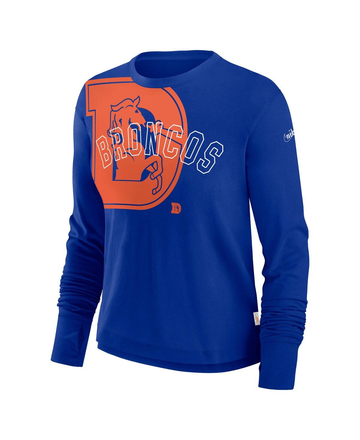 Nike Women's Royal Denver Broncos Layered Logo Cropped Long Sleeve Fashion T-shirt In Royal