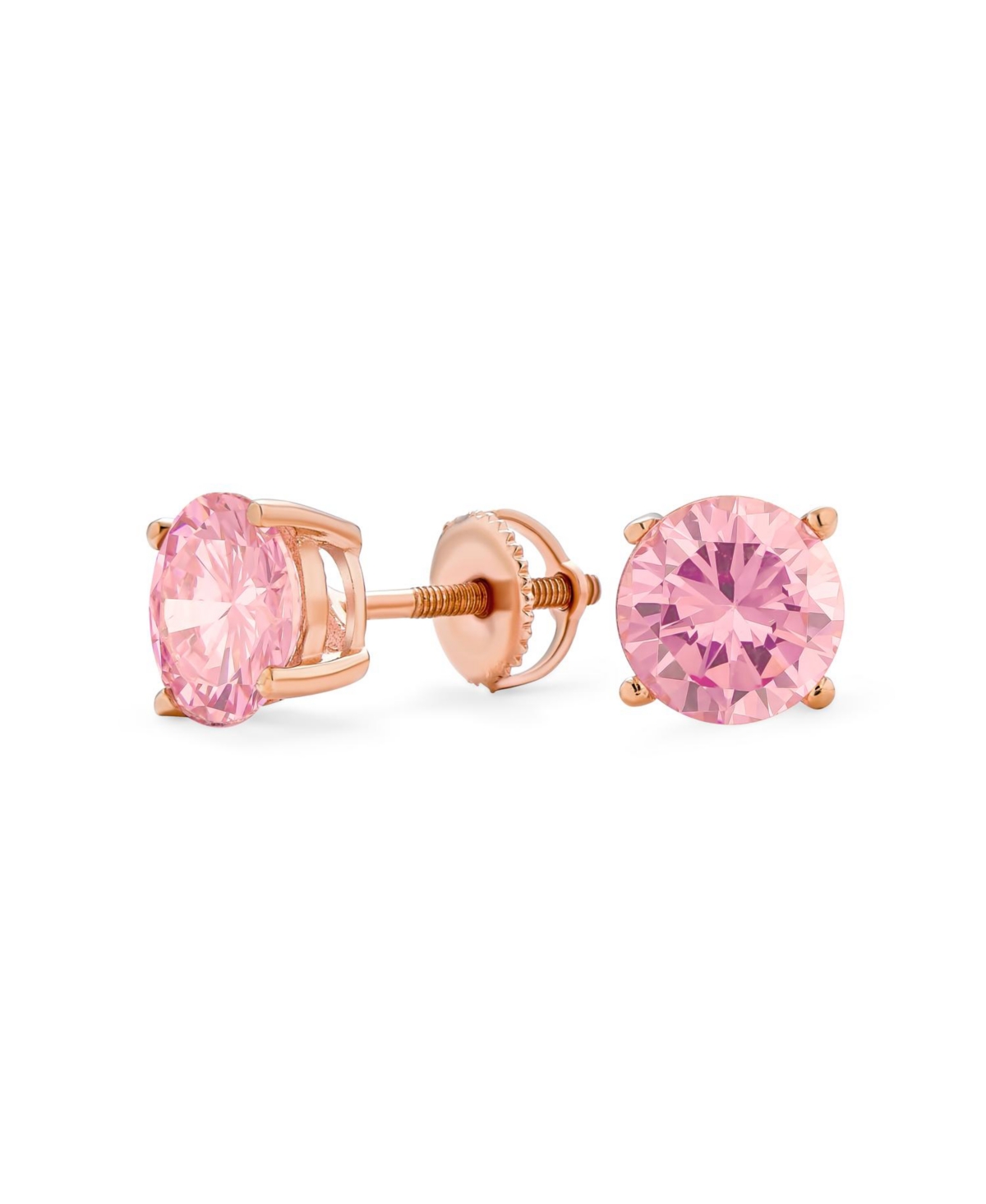 Round Solitaire Cz Stud Earrings Screw back Rose Gold Plated .925 Sterling Silver - Green