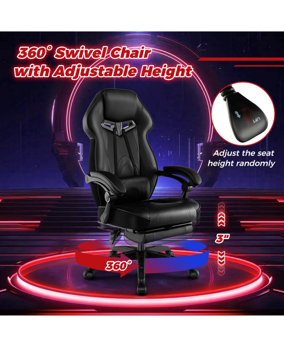 Gaming Chair Racing Style Swivel with Footrest and Adjustable Lumbar Pillow