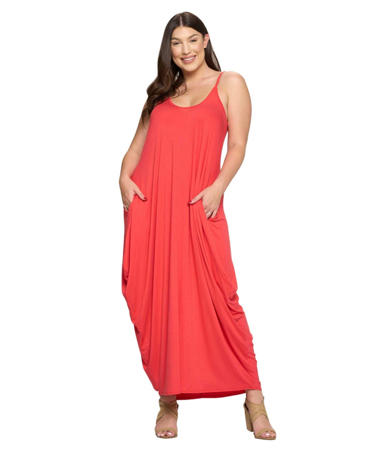 Plus Size Spaghetti Strap Harem Dress - Coral dark