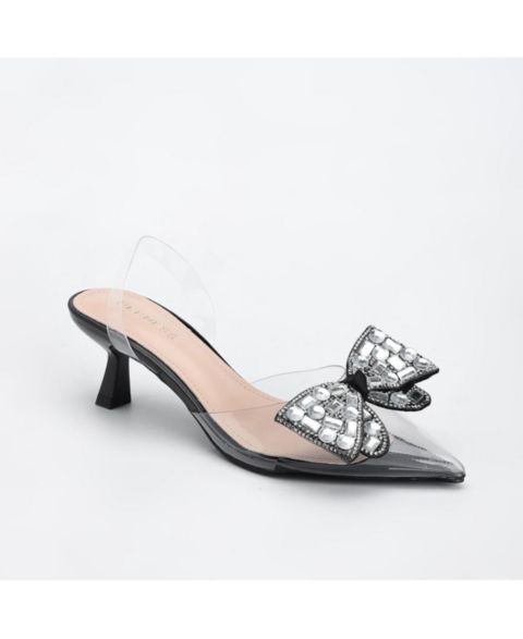 Женские туфли BERNESS Maxi88 Clear Upper Kitten Heels with Rhinestone Detail, цвет: Чёрный