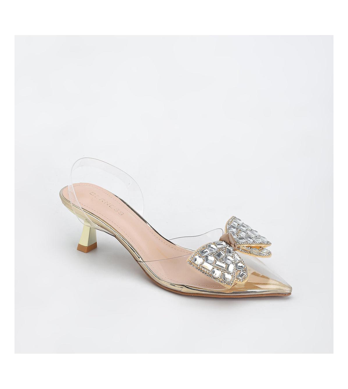 Women's Maxi88 Clear Upper Kitten Heels with Rhinestone Detail - Silver