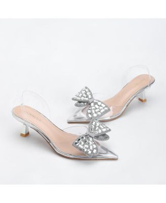 Women's Maxi88 Clear Upper Kitten Heels with Rhinestone Detail