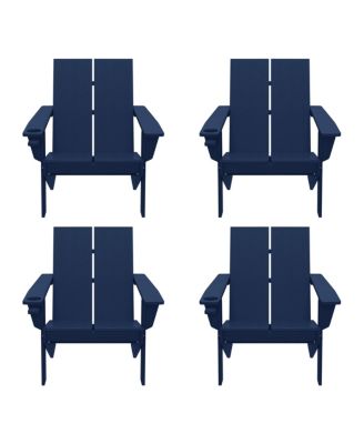 Outdoor HDPE Modern Adirondack Chair with Cup Holder (Set of 4)