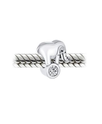 Lucky Animal Good Luck Trunk Up Circus Elephant Bezel CZ Bead Charm .925 Sterling Silver