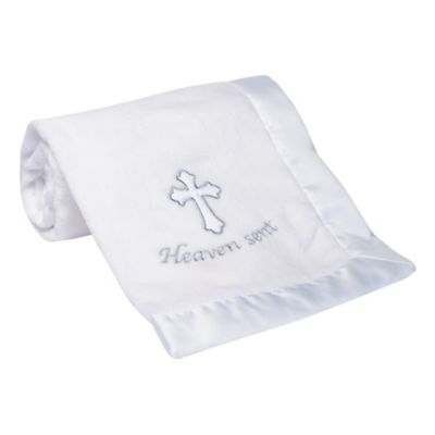 Baby Heaven Sent Baptism/Christening Soft White Fleece Blanket
