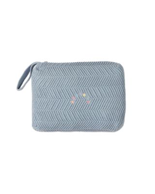 MeMoi Baby Herringbone Knit 100 Cotton Blanket with Carry Pouch - Blue 86$