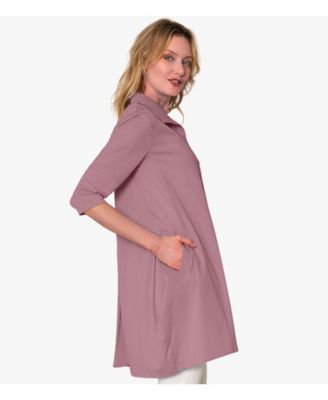 Women's 3/4 Sleeve Button-Front Cotton Poplin And Jersey Shirt Top Tiburon Tunic Icon