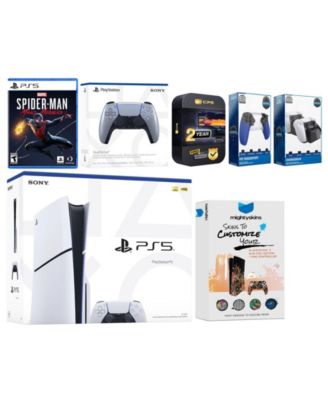 Playstation 5 Slim Disc with Spider-Man: Miles Morales, Extra Galactic Purple Controller, Trigger Stop Kit, Charge Dock and MightySkins Decal Voucher + 2 Year CPS Extended Warranty
