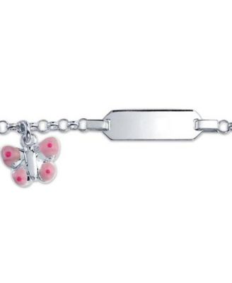 Dainty ID Tag Bracelet Butterfly Charm Dangle .925 Sterling For Wrists