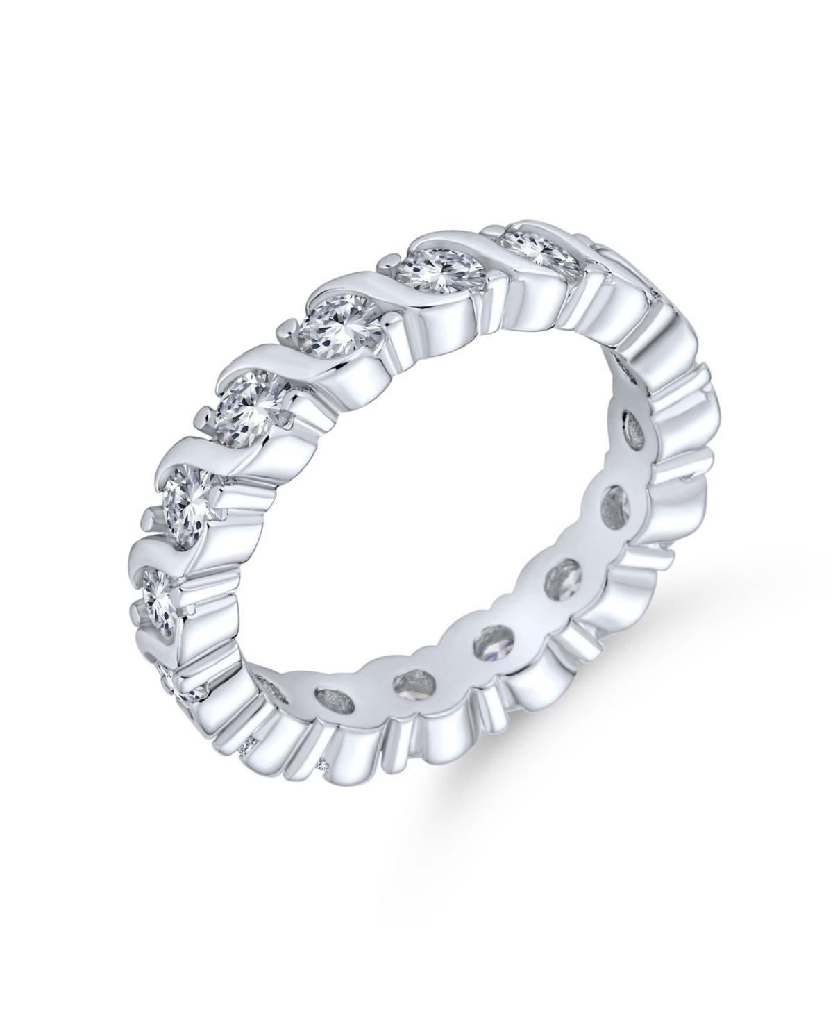 Bling Jewelry Cubic Zirconia Stackable Cz Eternity Thin 3MM Band Ring Sterling Silver