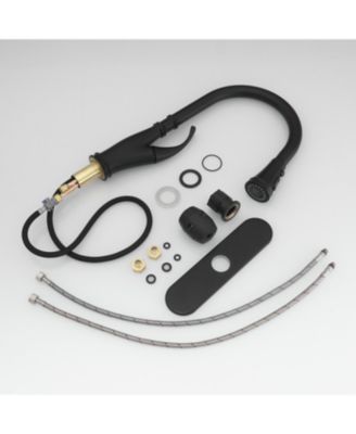 Single-Handle Pull-Down Sprayer 3 Spray High Arc Kitchen Faucet With Deck Plate in Matte Black