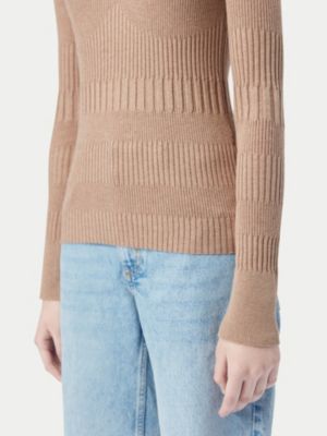Women's High-neck Ribbed Cotton Silk Cashmere Blend Sweater