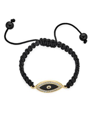 Black Braided Cord Evil Eye Bracelet Bolo Crystal Accent Adjustable Gold Plated Protection And Good Luck