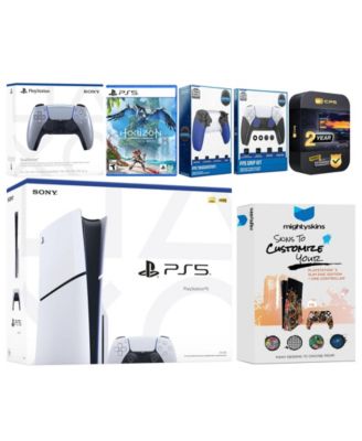 Playstation 5 Slim Disc with Horizon Forbidden West, Extra Volcanic Red Controller, Trigger Stop Kit, FPS Grip Kit and MightySkins Decal Voucher