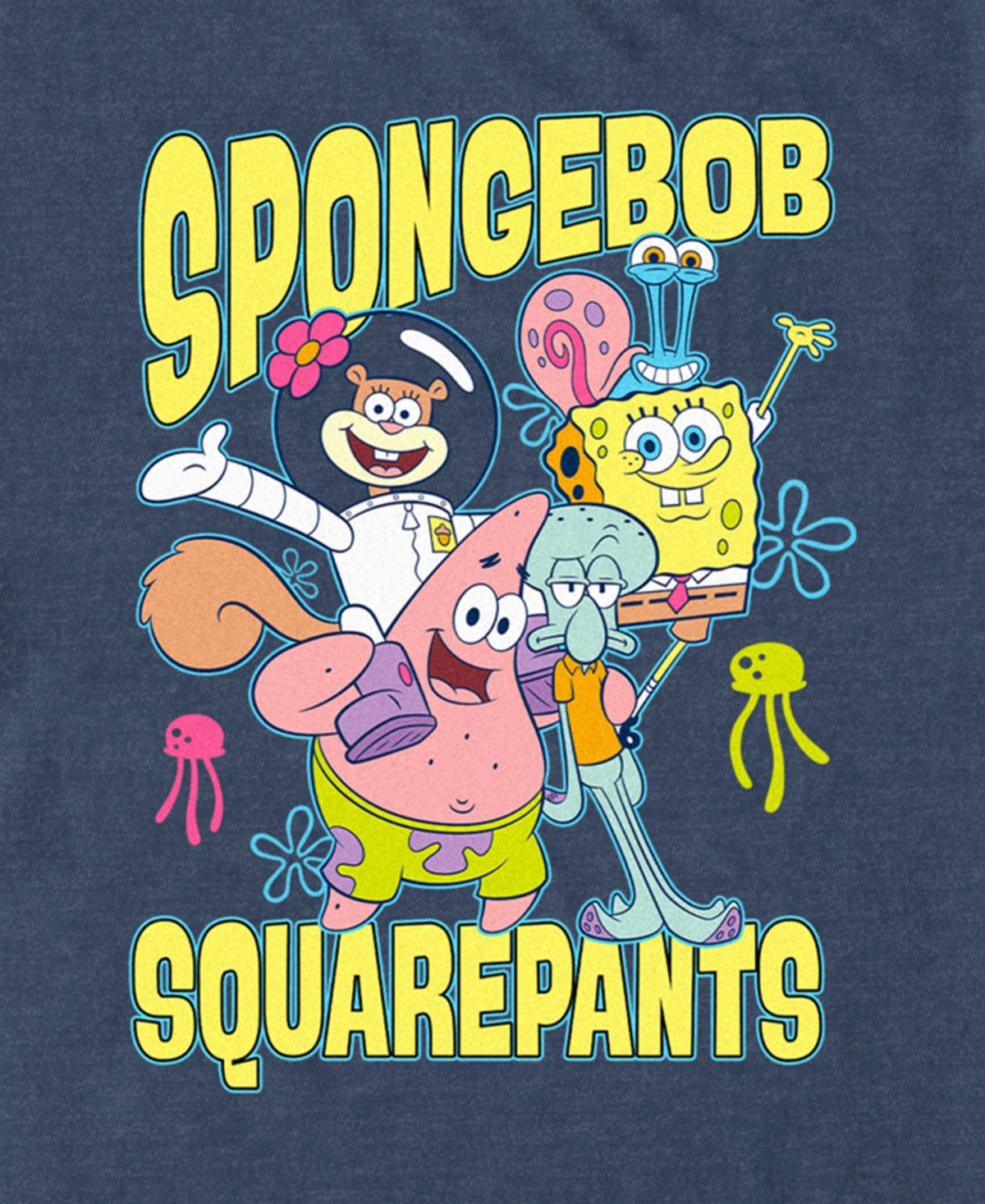 Fifth Sun Men's Happy Spongebob Hug Short Sleeve T-shirt In Navy Heather