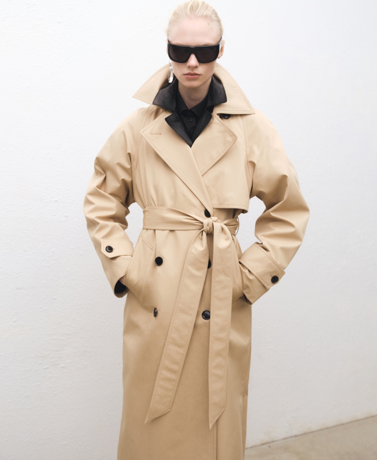 Mango Oversize Long Cotton Trench Coat In Neutral