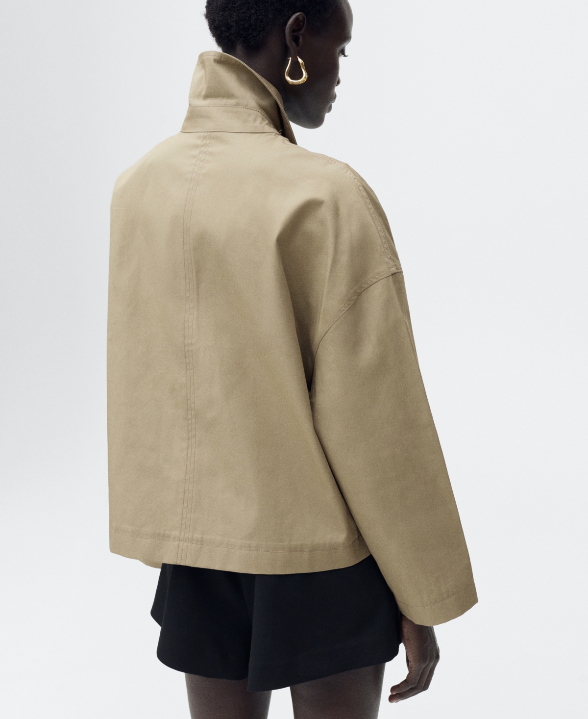 Mango Straight Cotton Jacket With Buttons Khaki In Khaki