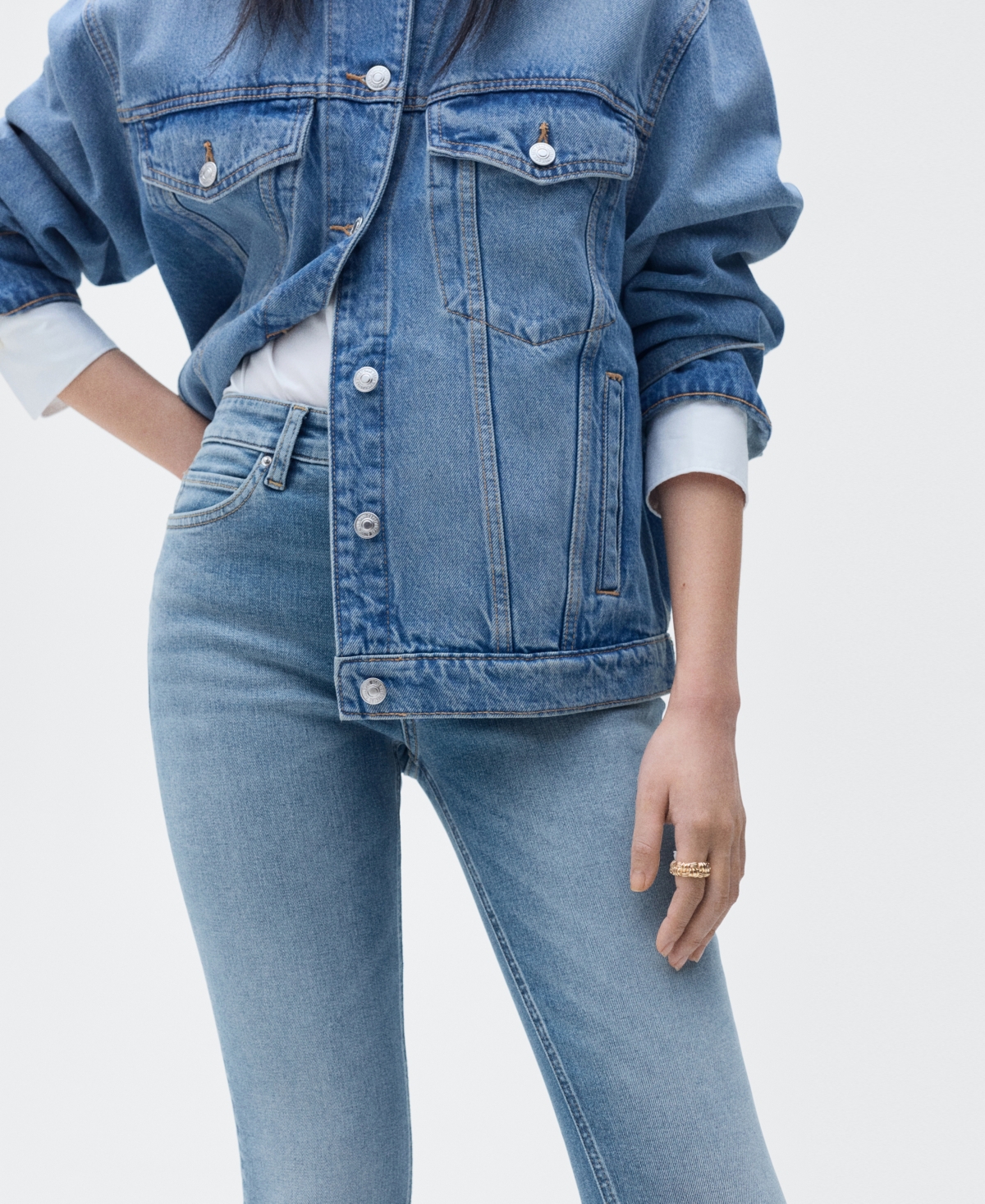 Mango Oversize Denim Jacket In Medium Blue