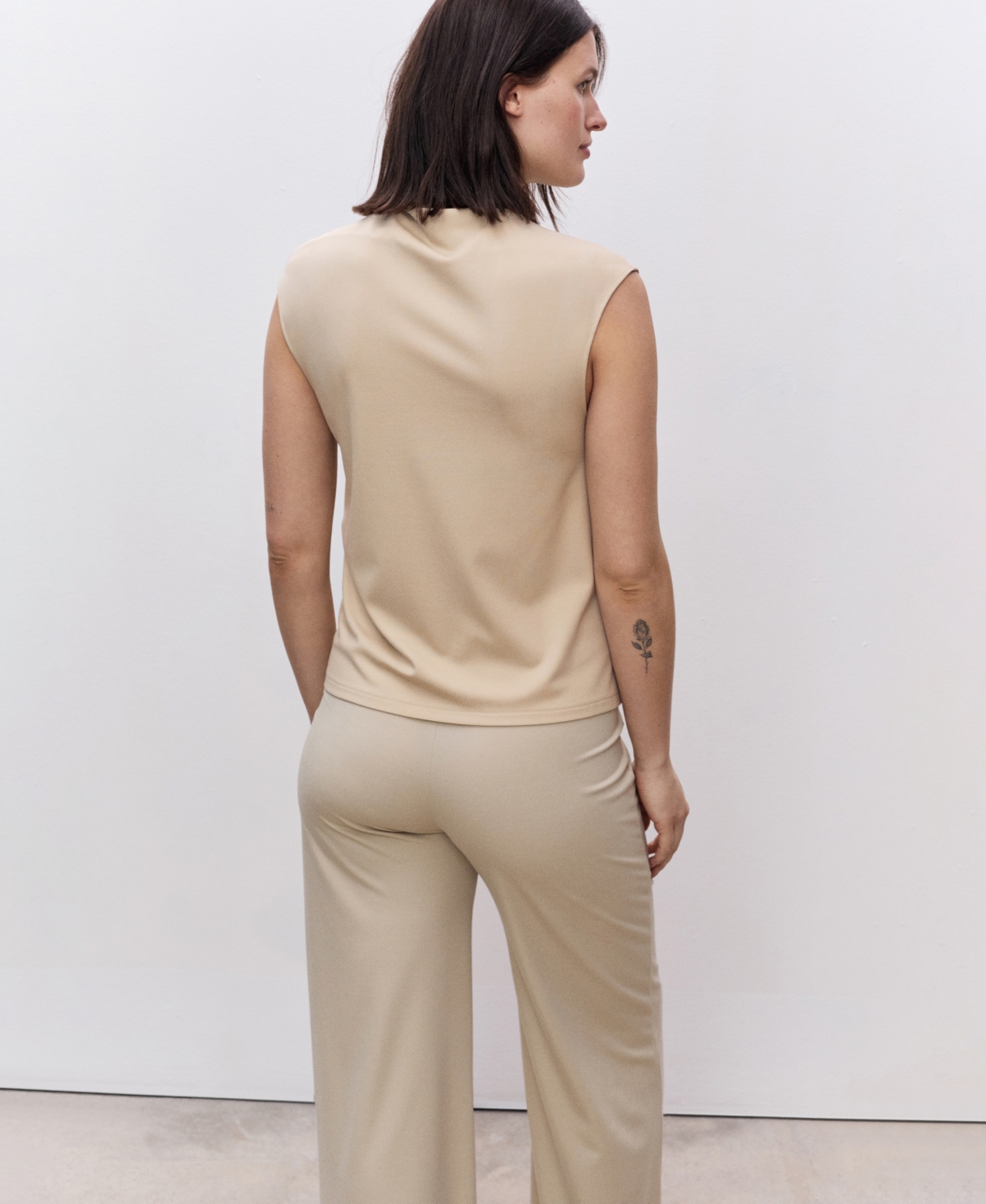 Mango Fine Knit Wide Leg Maternity Pants In Sand