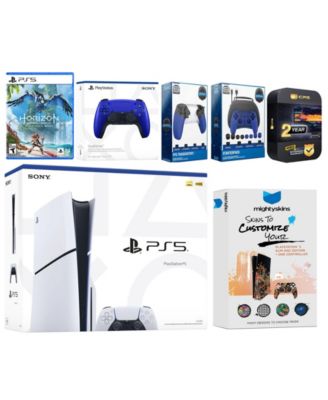 Playstation 5 Slim Disc with Horizon Forbidden West, Extra Starlight Blue Controller, Gamer Kit, Trigger Kit and MightySkins Decal Voucher + 2 Ye