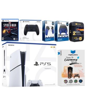 Playstation 5 Slim Disc with Spider-Man: Miles Morales, Extra White Controller, Gamer Kit, Trigger Kit and MightySkins Decal Voucher + 2 Year CPS