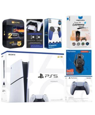 Playstation 5 Slim Disc with Extra Chroma Teal Controller, Plantronics Headset, Trigger Stop Kit, Charge Dock and MightySkins Decal Voucher + 2 Y