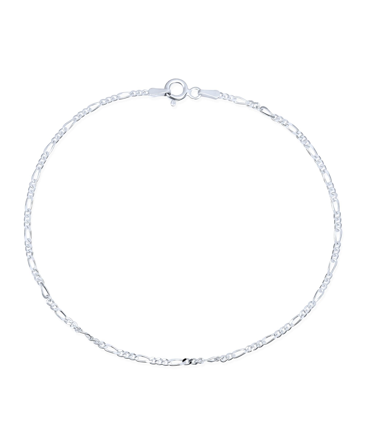 Simple Strong 50 Gauge .925 Sterling Silver Figaro Chain Anklet Ankle Bracelet Flexible 9 -10 Inch Made In Italy - Silver b
