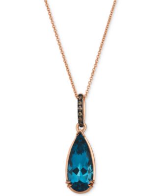 Le Vian - Chocolatier&reg; Deep Sea Blue Topaz™ (3-1/2 ct. t.w.) & Chocolate Diamond&reg; (1/20 ct. t.w) Pendant Necklace in 14k Rose Gold