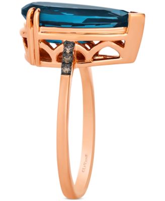 Chocolatier&reg; Deep Sea Blue Topaz™ (3-1/2 ct. t.w.) & Chocolate Diamond&reg; (1/20 ct. t.w.) Ring in 14k Rose Gold