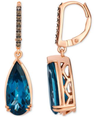 Chocolatier&reg; Deep Sea Blue Topaz™ (7 ct. t.w.) & Chocolate Diamond&reg; (1/8 ct. t.w.) Earrings in 14k Rose Gold