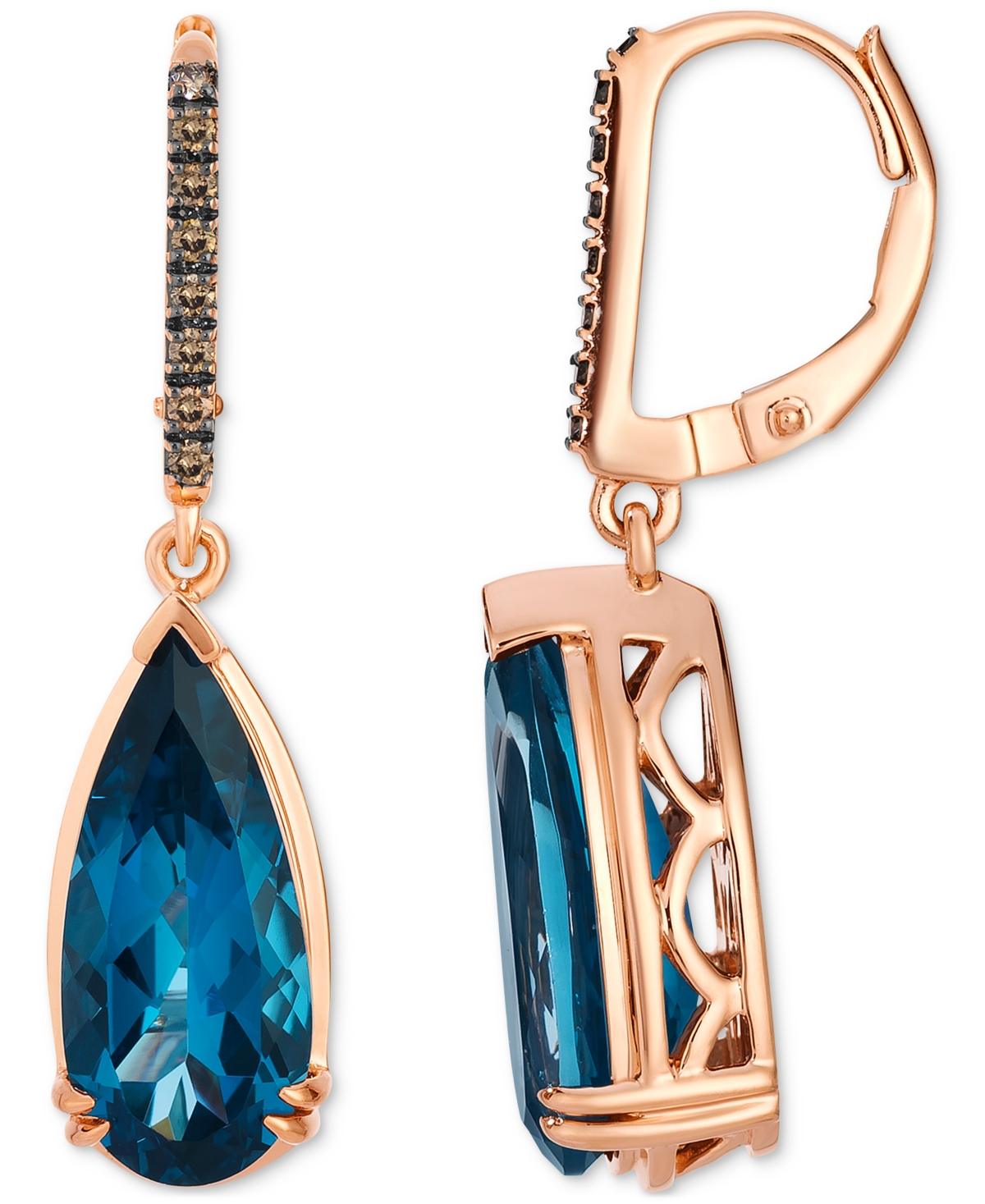 Le Vian Chocolatier Deep Sea Blue Topaz (7 Ct. T.w.) & Chocolate Diamond (1/8 Ct. T.w.) Earrings In 14k Rose In Rose Gold