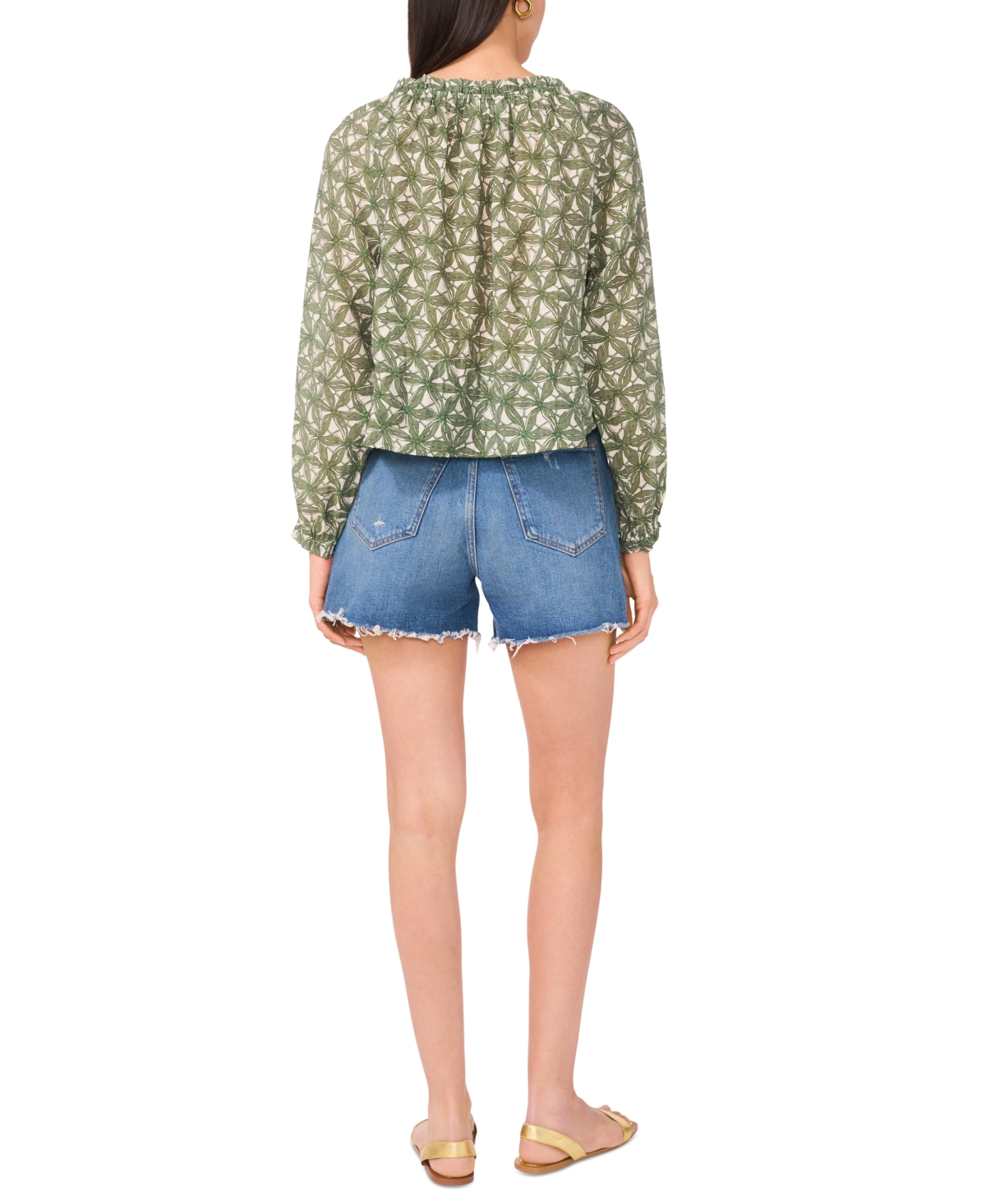 Vince Camuto Women's Floral-print Off-the-shoulder Blouse In Dark Green