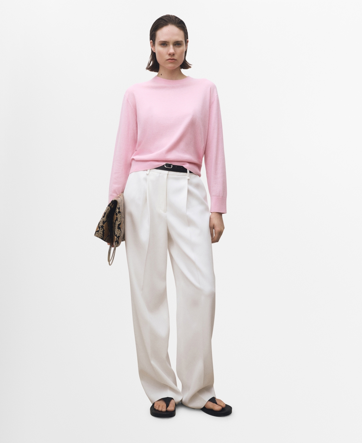 Shop Mango Women's Wool-blend Round-neck Sweater In Pink