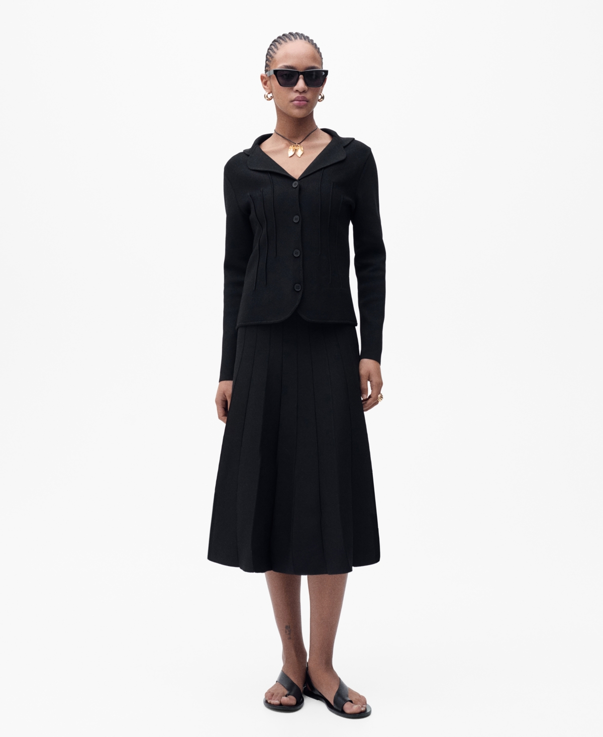 Mango Lapel Collar Knitted Jacket Black In Black