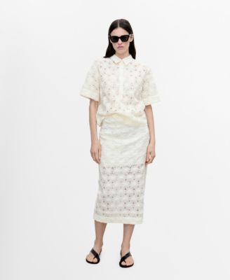 MANGO - Women's Openwork Floral Textured Shirt